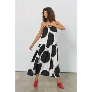 Mara Hoffman x Anthroplogie Women's Renata Dress Drop Waist Midi Black Ivory NWT